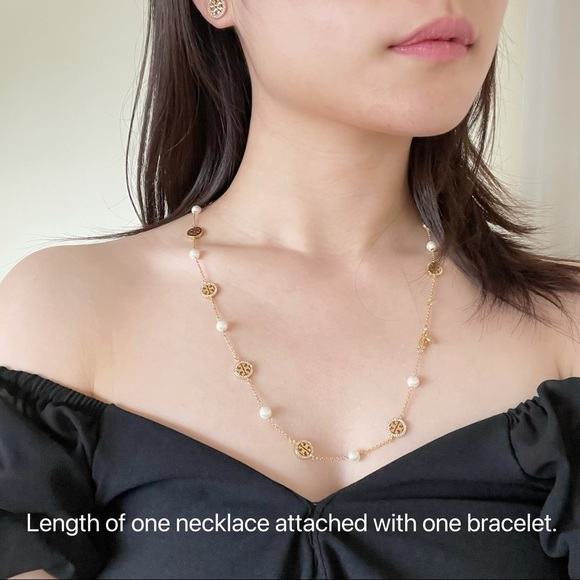 Tory Burch Multi-use Kira Gold Gemstone Pearl-Chain Necklace - Picture 13 of 15